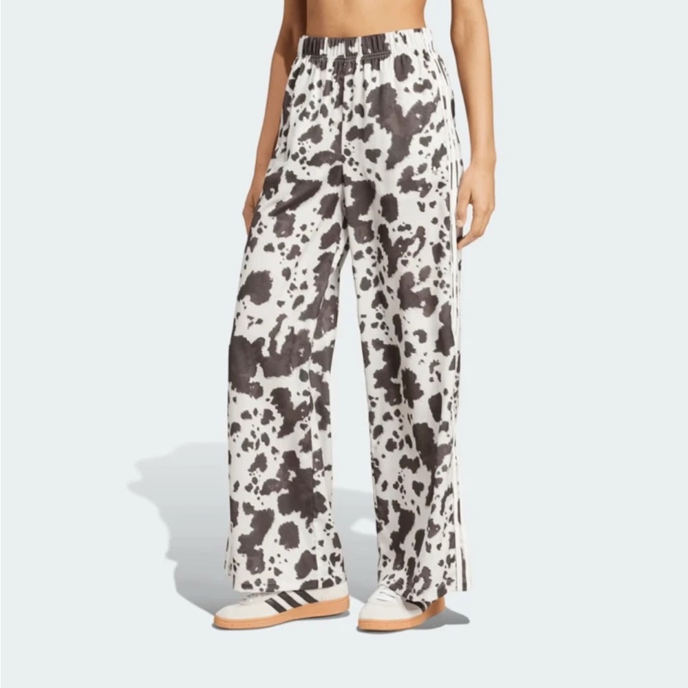 Adidas Women's Monochrome Wide Leg Pants (Cow Print)
